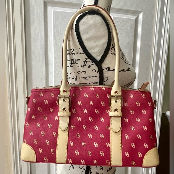 Dooney & Bourke Handbags - Donney and Bourke Satchel Bag Hot Pink/Tan Logo all over Zipped Quiet Luxury